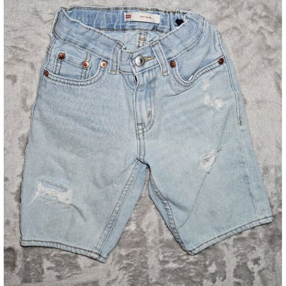 Levis 511 Slim Shorts Boy's Size 6R Denim Blue Knee Length Straight Distressed - Picture 2 of 10